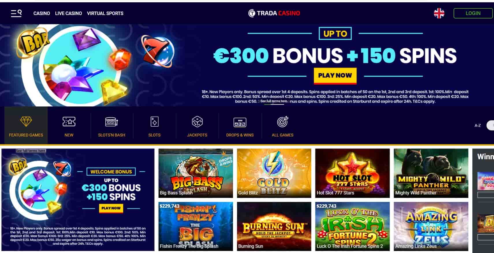 trada casino home page